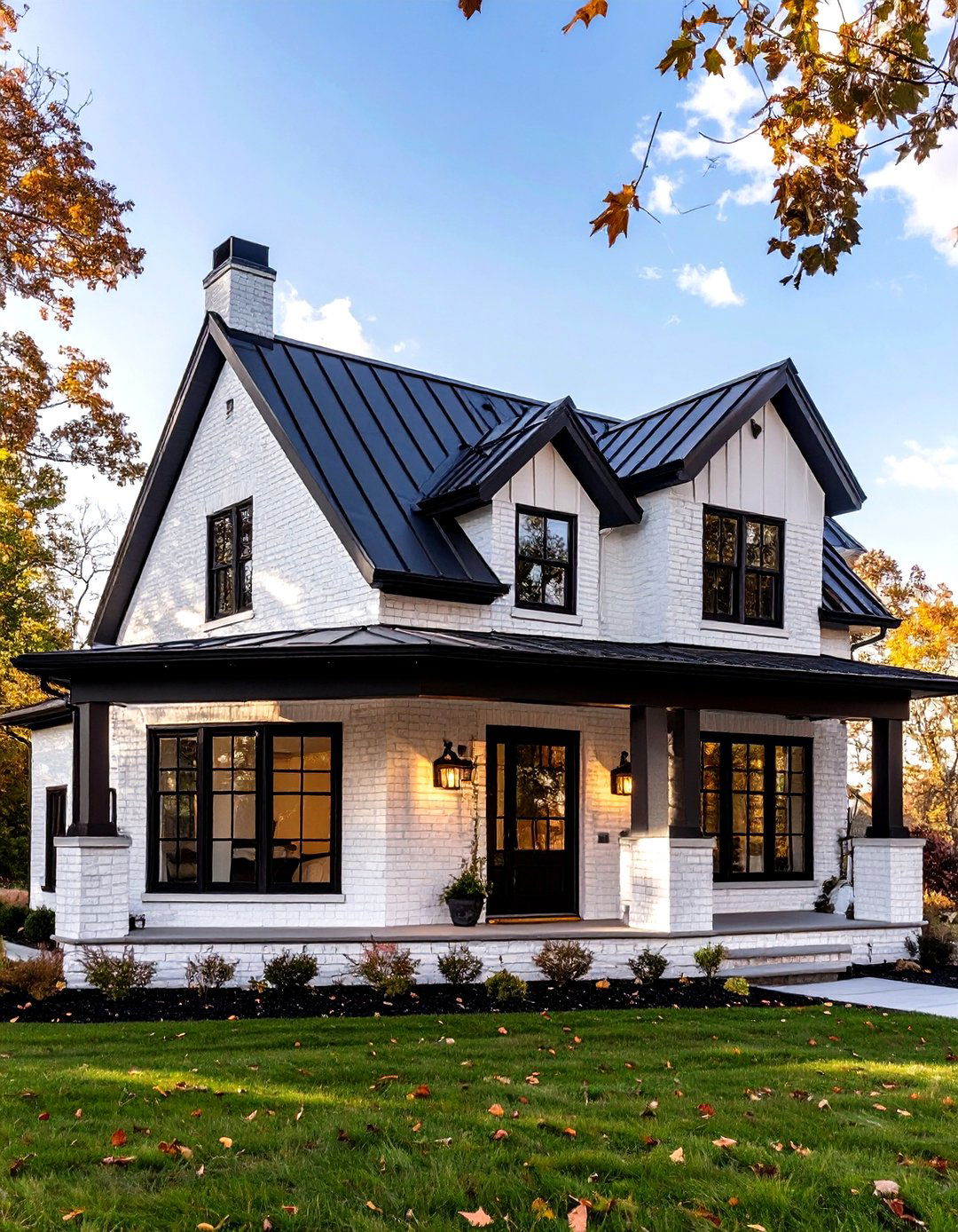 Modern White with Black Trim - 30 house exterior brick paint color ideas