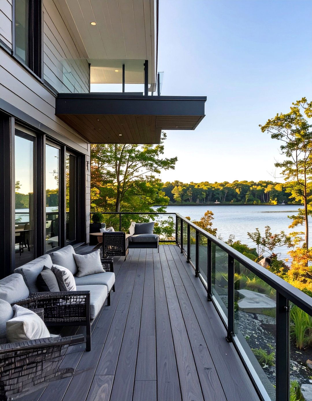 Modern Wrap Around Porch with Glass Railings - 30 wrap around porch ideas