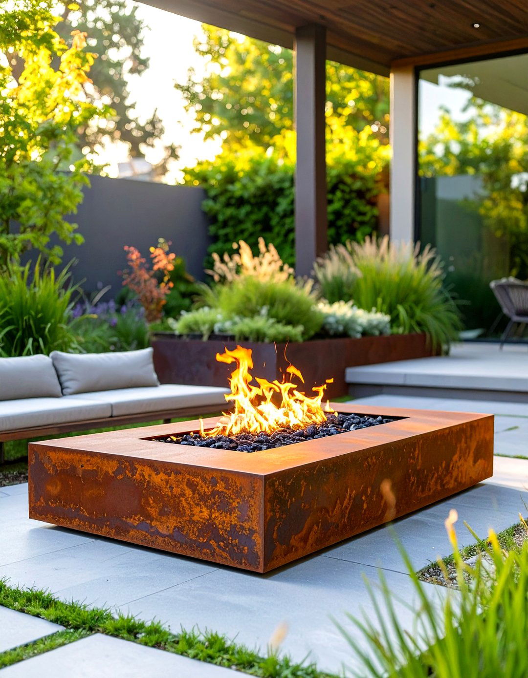 Modernist Corten Steel Firepit - 30 outdoor firepit ideas