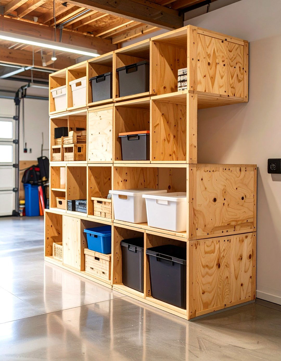 Modular Wood Cube Storage System - 30 wood garage storage ideas