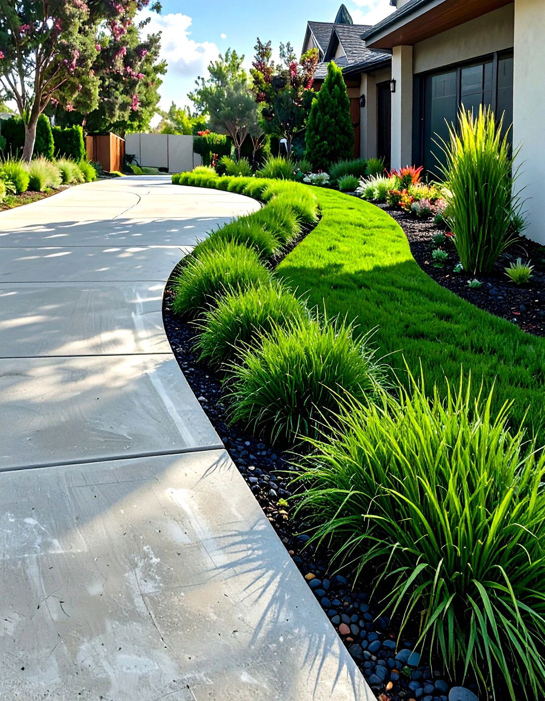 Mondo Grass as a Sleek Border - 30 side driveway landscaping ideas