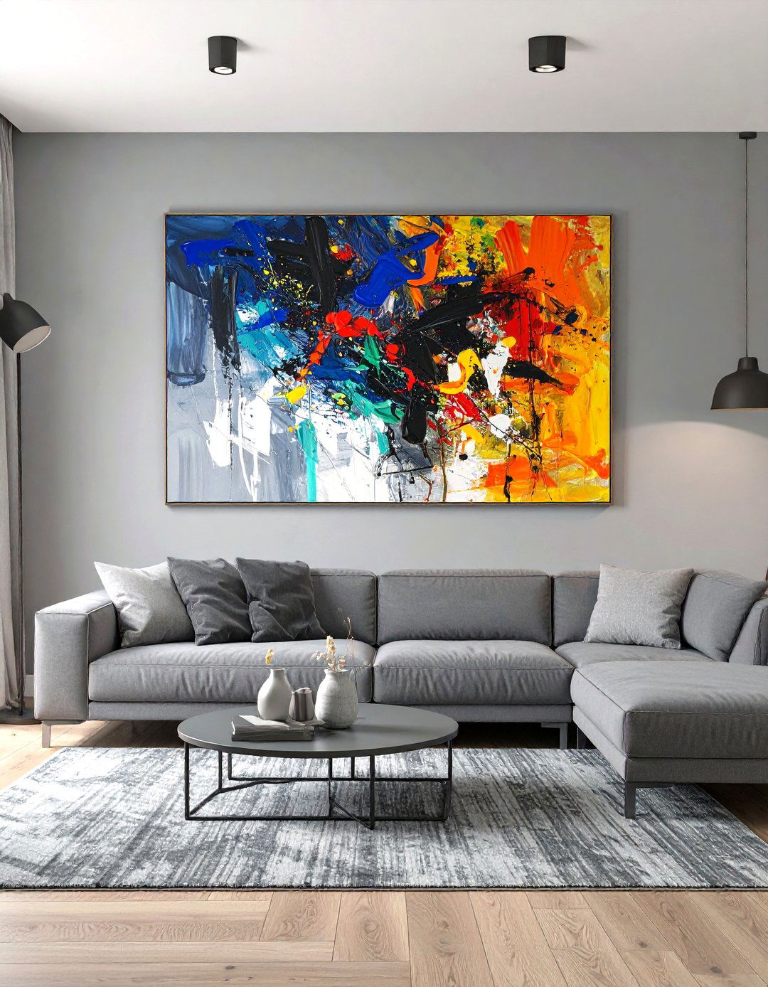 Monochromatic Base and Colorful Art Living Room - 30 opposition in interior design ideas