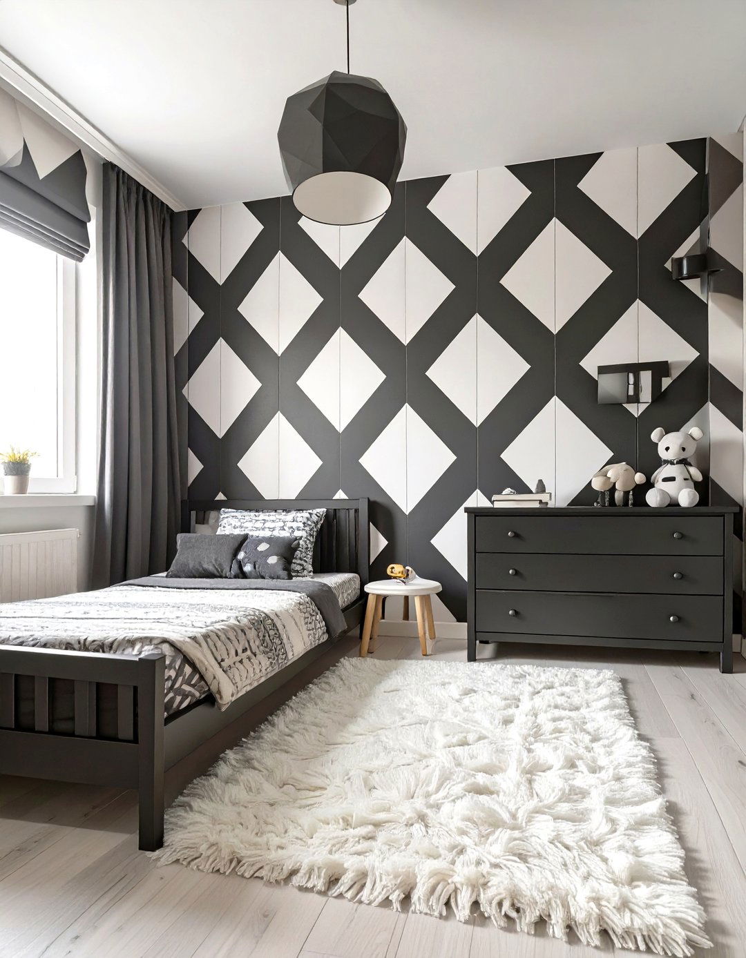 Monochromatic Black and White Boys Room - 30 boys room color ideas