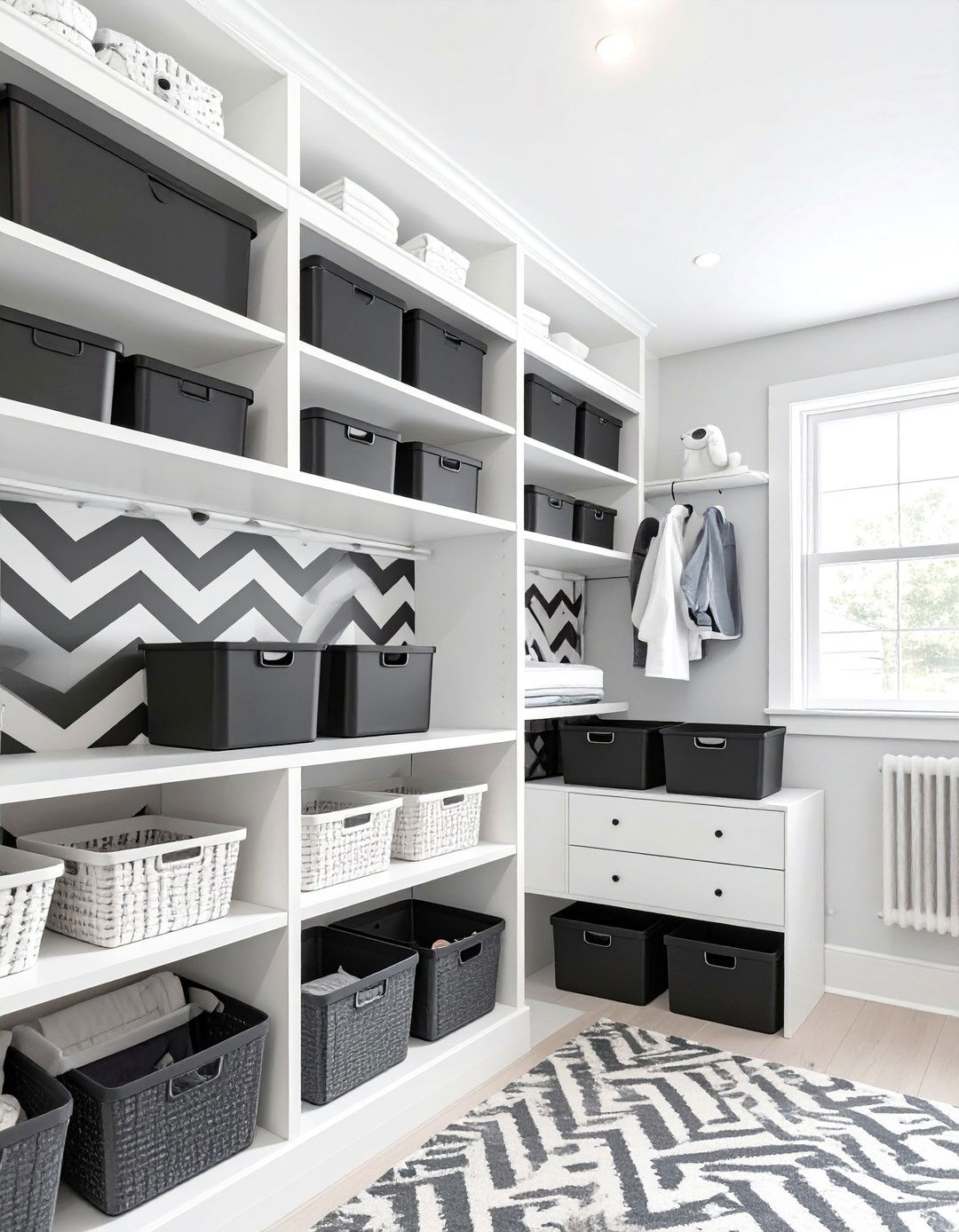 Monochromatic Black and White Closet - 30 baby closet ideas