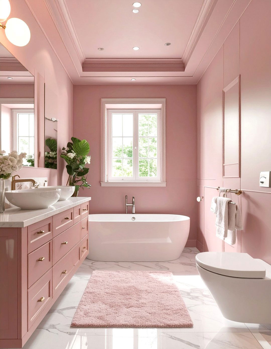 Monochromatic Color Drench Bathroom - 30 how to design a bathroom ideas
