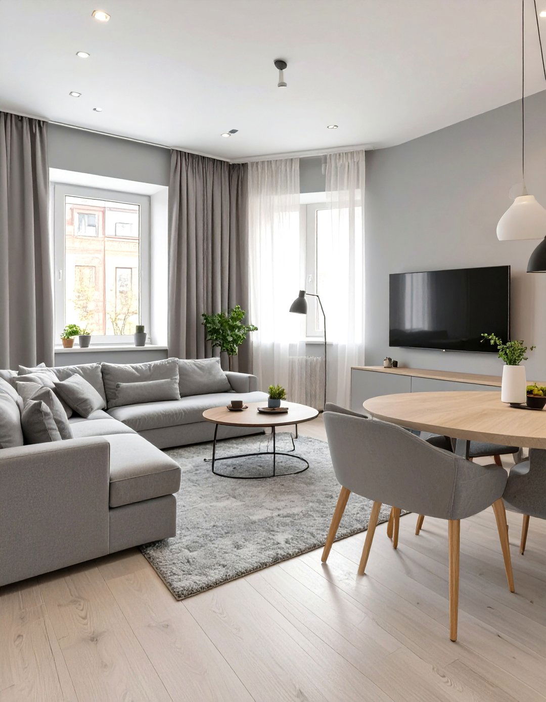 Monochromatic Color Scheme to Unify the Space - 30 small living room ideas with tv and dining table