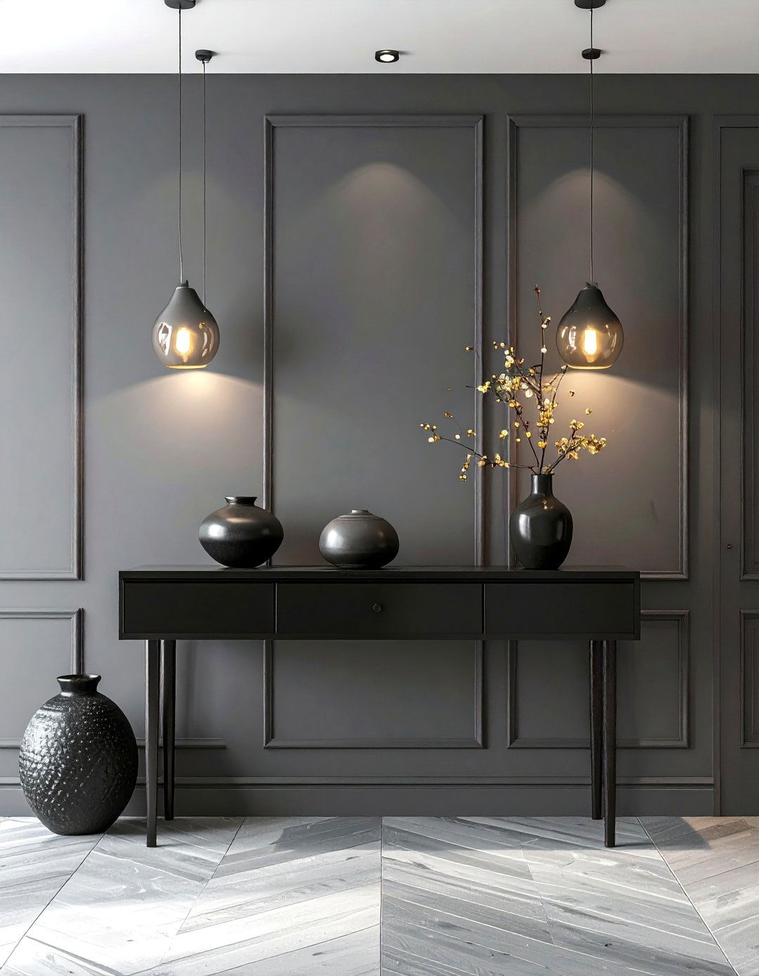 Monochromatic Entryway Drama - 30 ai entryway makeover ideas