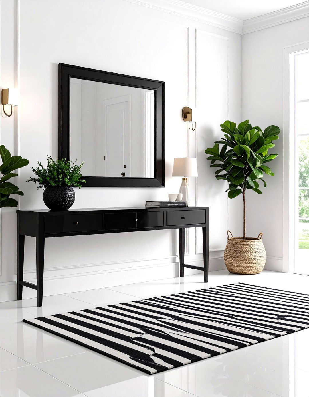 Monochromatic Foyer in Black and White - 30 foyer furniture ideas