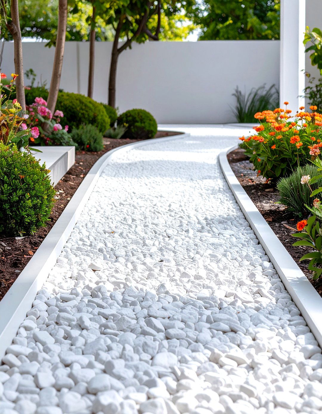 Monochromatic Gravel Garden Path - 30 modern garden path ideas