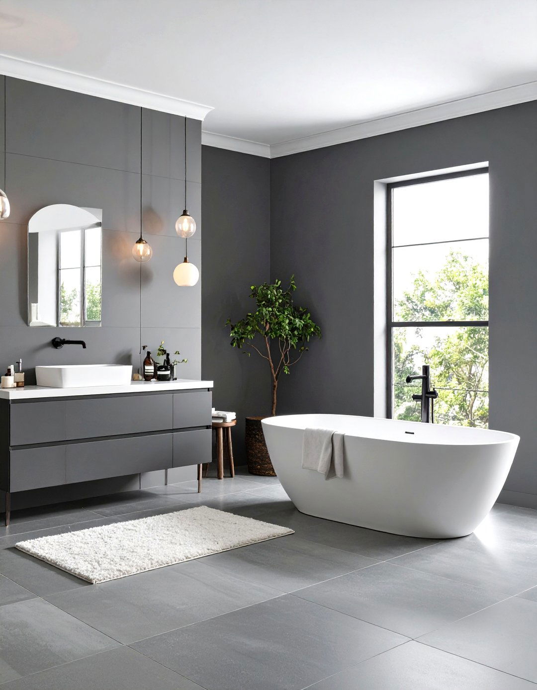 Monochromatic Gray Bathroom with White Fixtures - 30 gray and white bathroom ideas