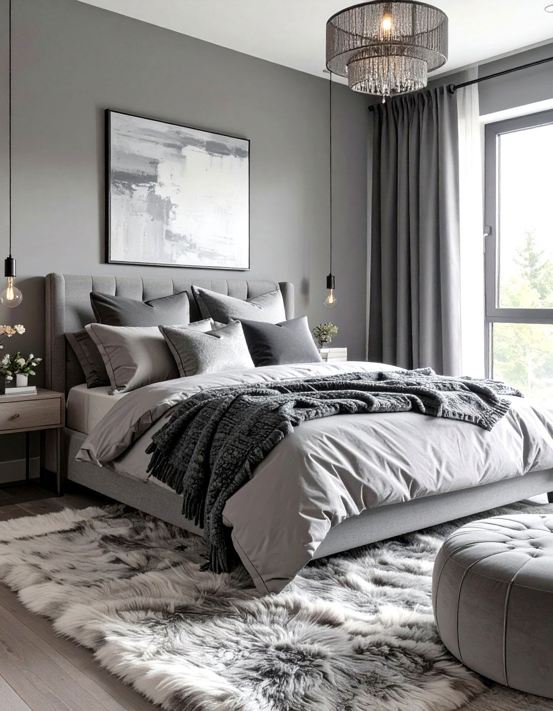 Monochromatic Gray Bedroom with Layered Textures - 30 women bedroom ideas