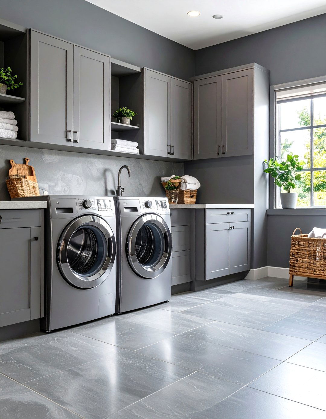 Monochromatic Gray Laundry Room - 30 laundry room color ideas