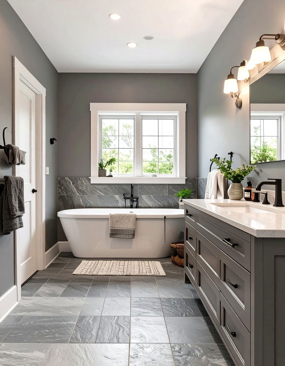 Monochromatic Gray Palette - 30 modern farmhouse bathroom ideas