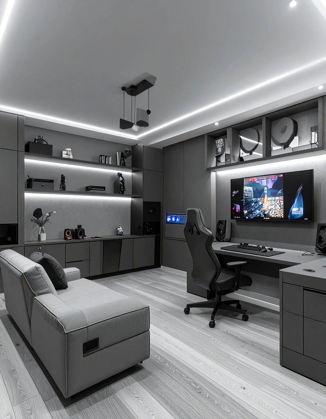 Monochromatic Gray Scale Game Room - 30 game room paint ideas