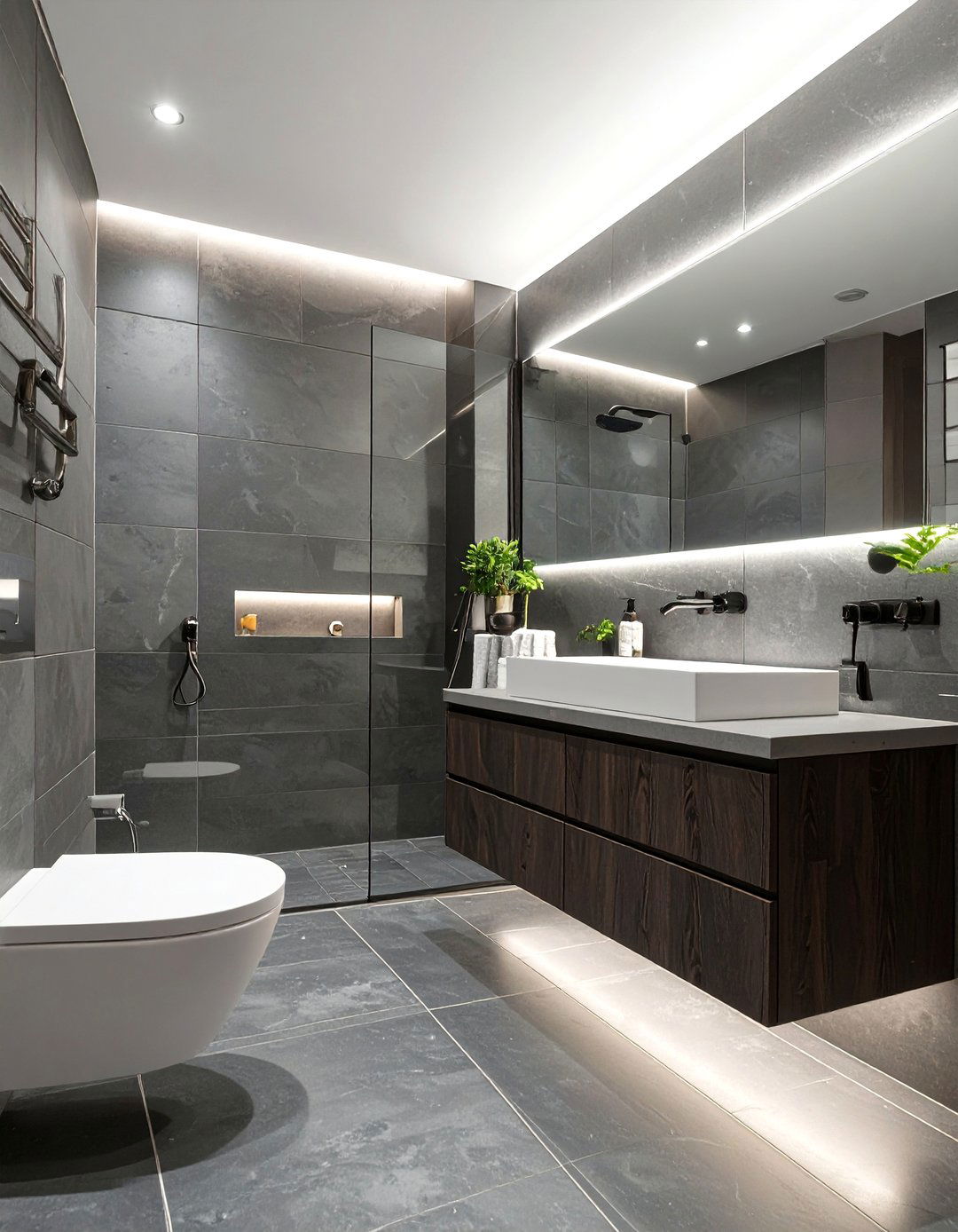 Monochromatic Gray Slate Bathroom - 30 bathroom tile ideas for small bathrooms
