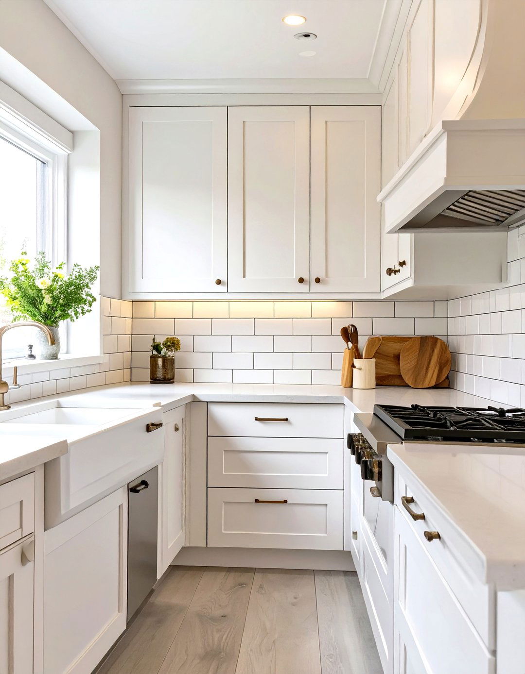 Monochromatic Gray Subway Tile Backsplash - 30 white cabinet kitchen backsplash ideas
