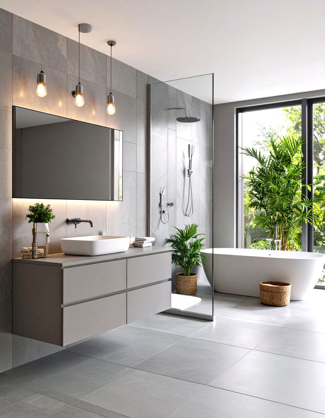 Monochromatic Grey Bathroom Design - 30 light grey vanity bathroom ideas