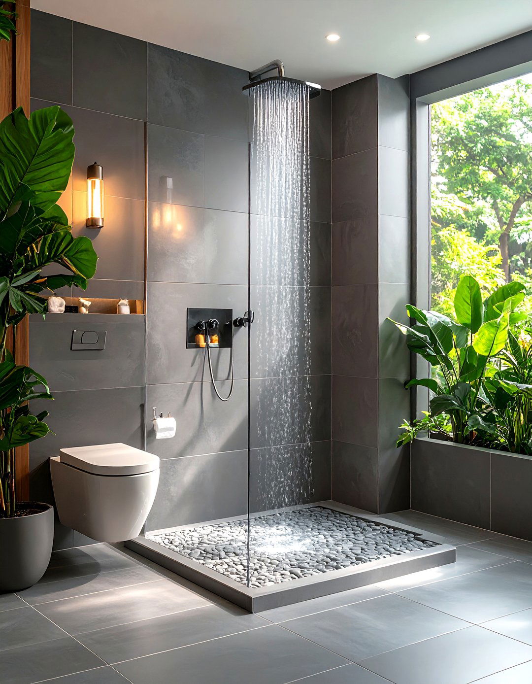 Monochromatic Grey Tile Shower - 30 large tile shower ideas