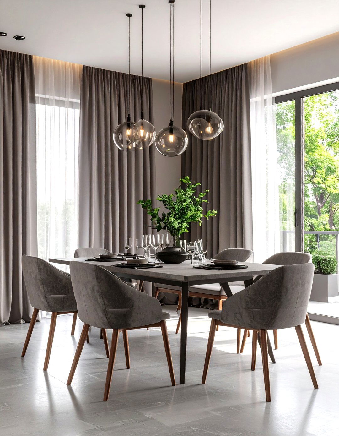Monochromatic Layered Curtains - 30 dining room curtains ideas