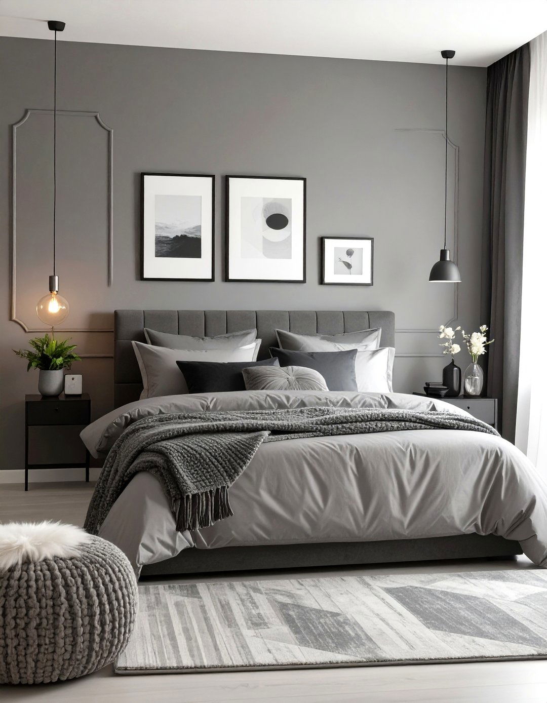 Monochromatic Layered Grey Bedroom - 30 black and grey bedroom ideas