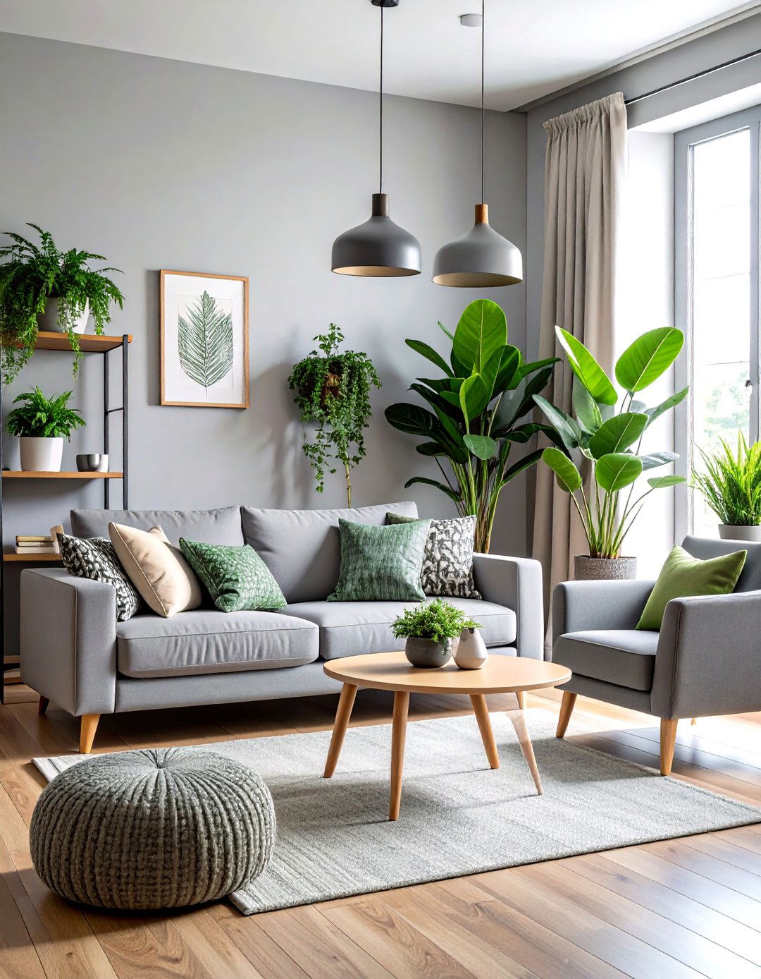 Monochromatic Living Room with Green Accents - 30 living room indoor plants decoration ideas