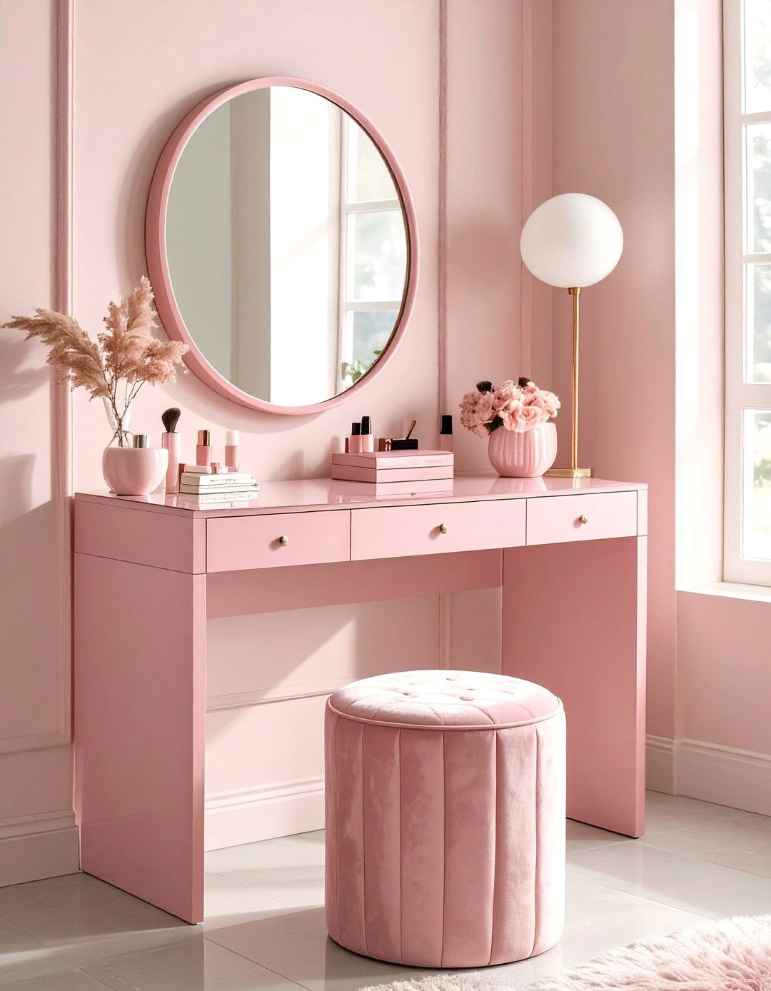 Monochromatic Makeup Vanity - 30 makeup vanity ideas