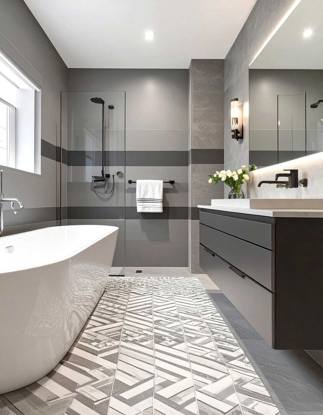 Monochromatic Pattern Play - 30 bathroom tile paint ideas