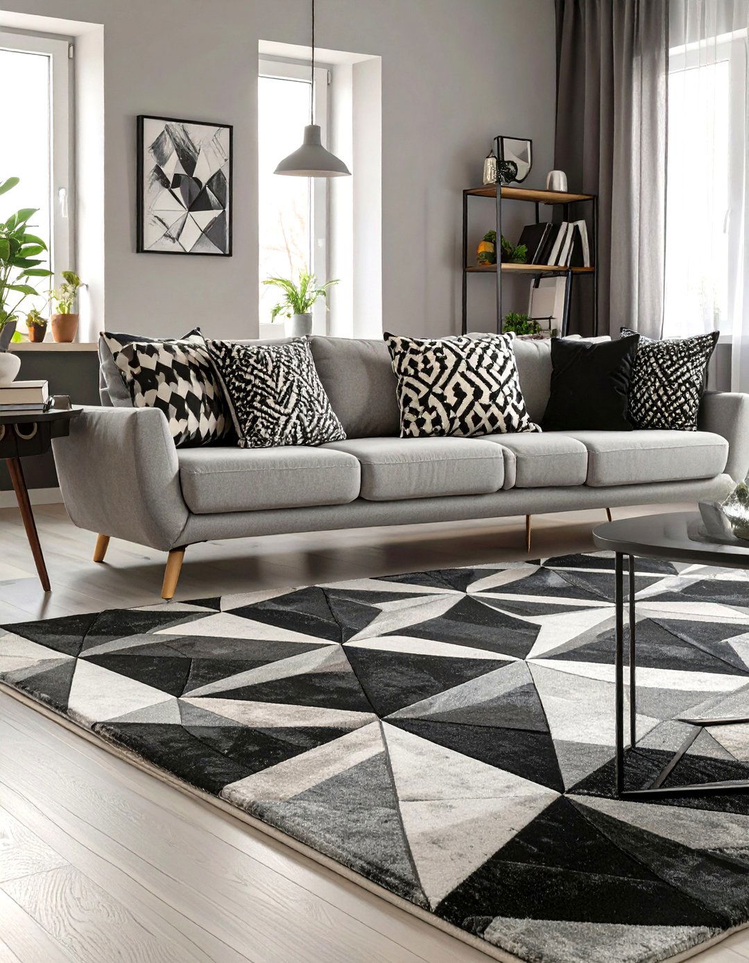 Monochromatic Patterned Living Room - 30 modern black and grey living room ideas