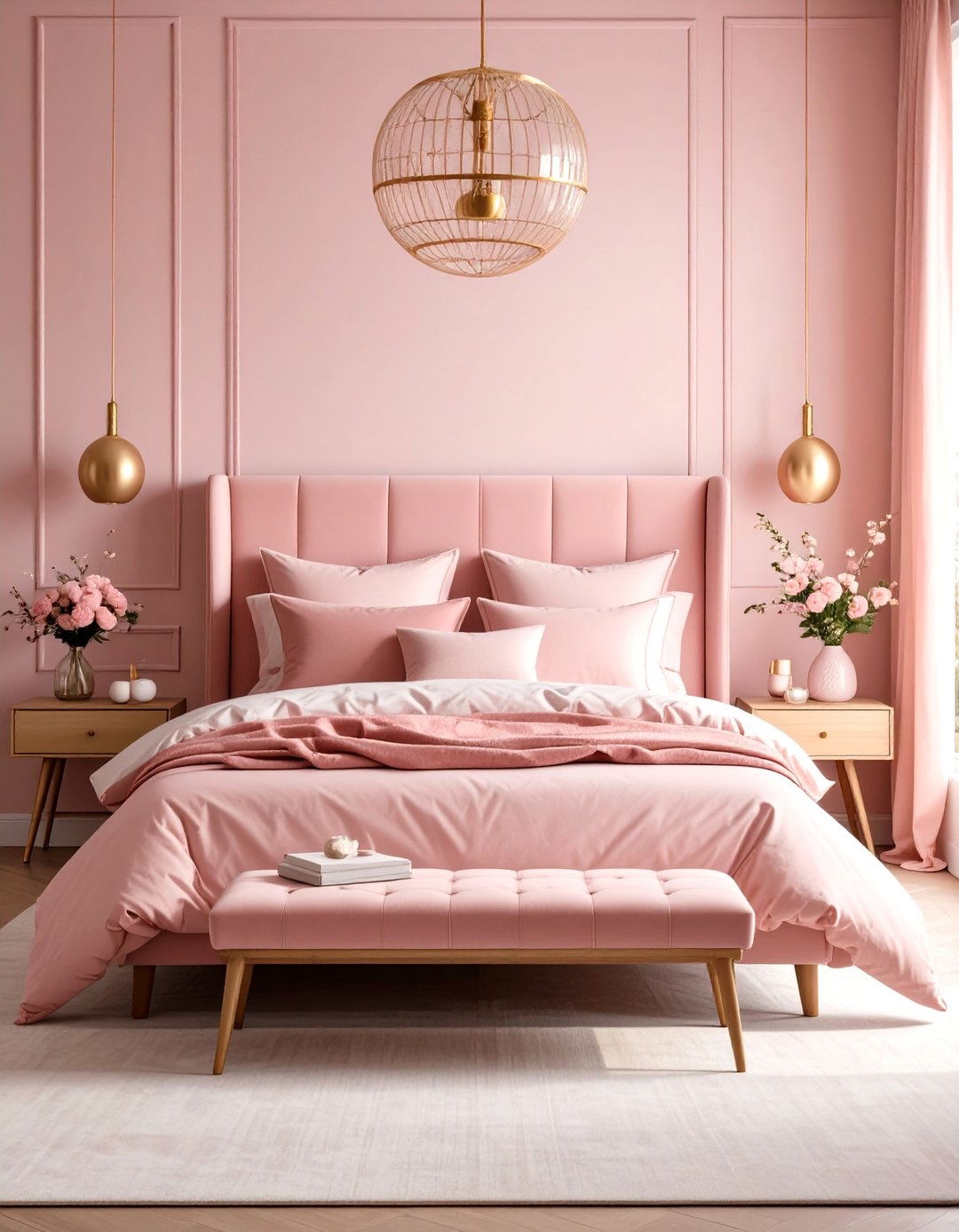 Monochromatic Pink Layering - 30 pink bedroom ideas for adults