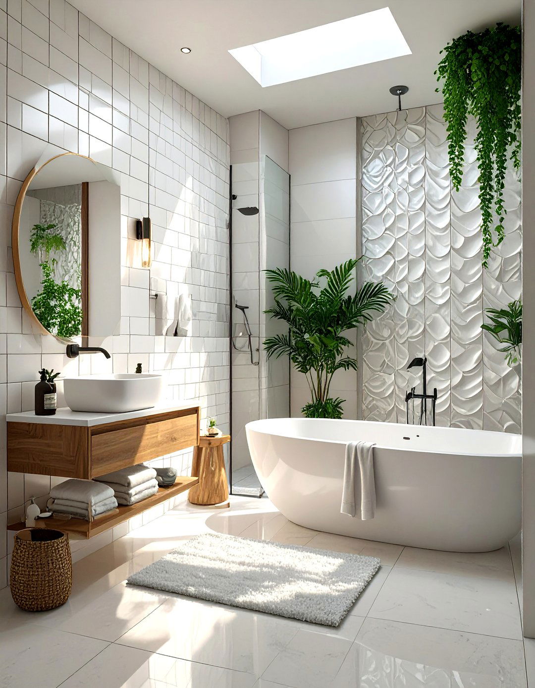 Monochromatic Textured Bathroom Tiles - 30 bathroom tiles ideas