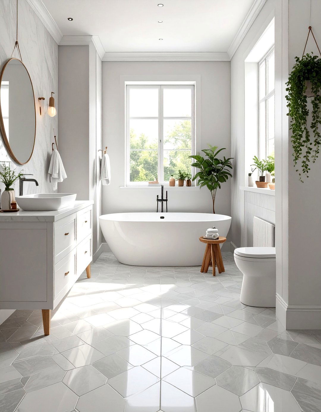 Monochromatic Tile and Grout - 30 small bathroom floor tile ideas