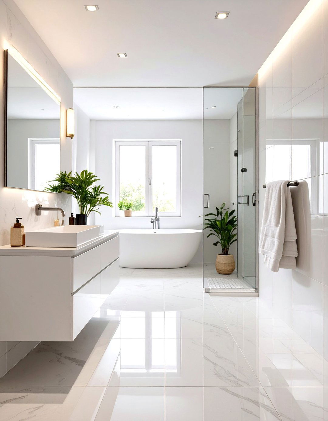 Monochromatic White Bathroom with Varying Sheens - 30 modern white bathroom ideas