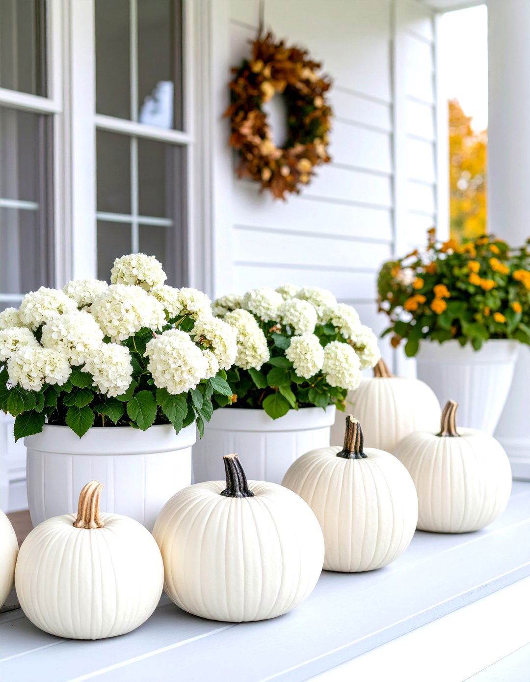 Monochromatic White Front Porch - 30 front porch fall decorating ideas