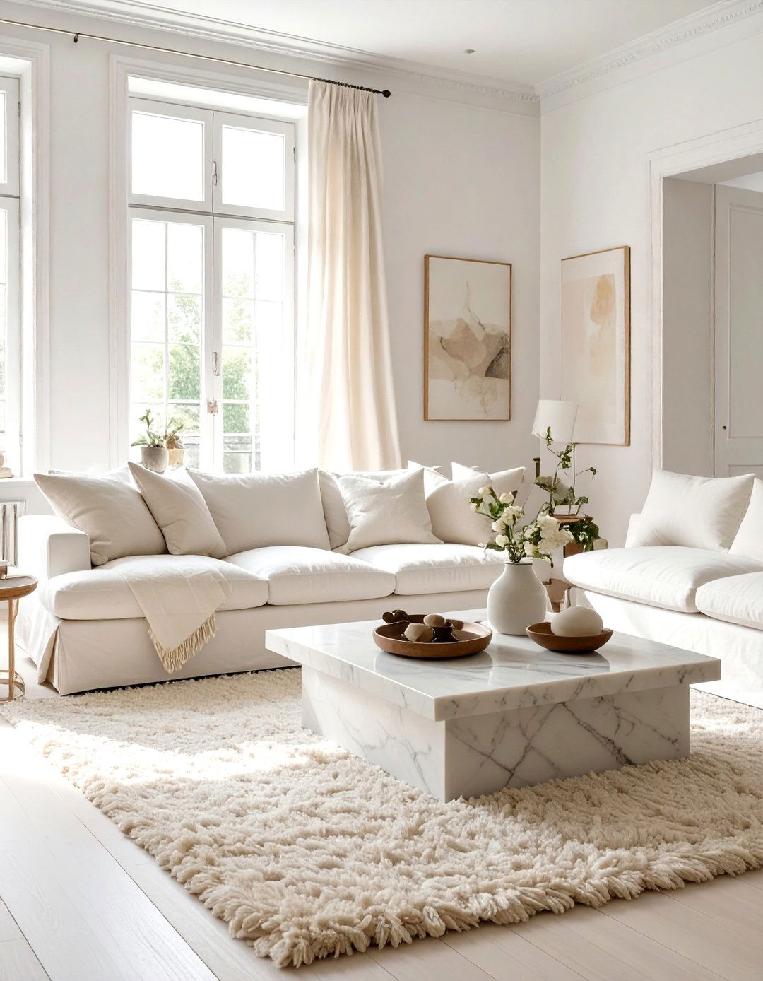 Monochromatic White Living Room - 30 neutral living room color ideas