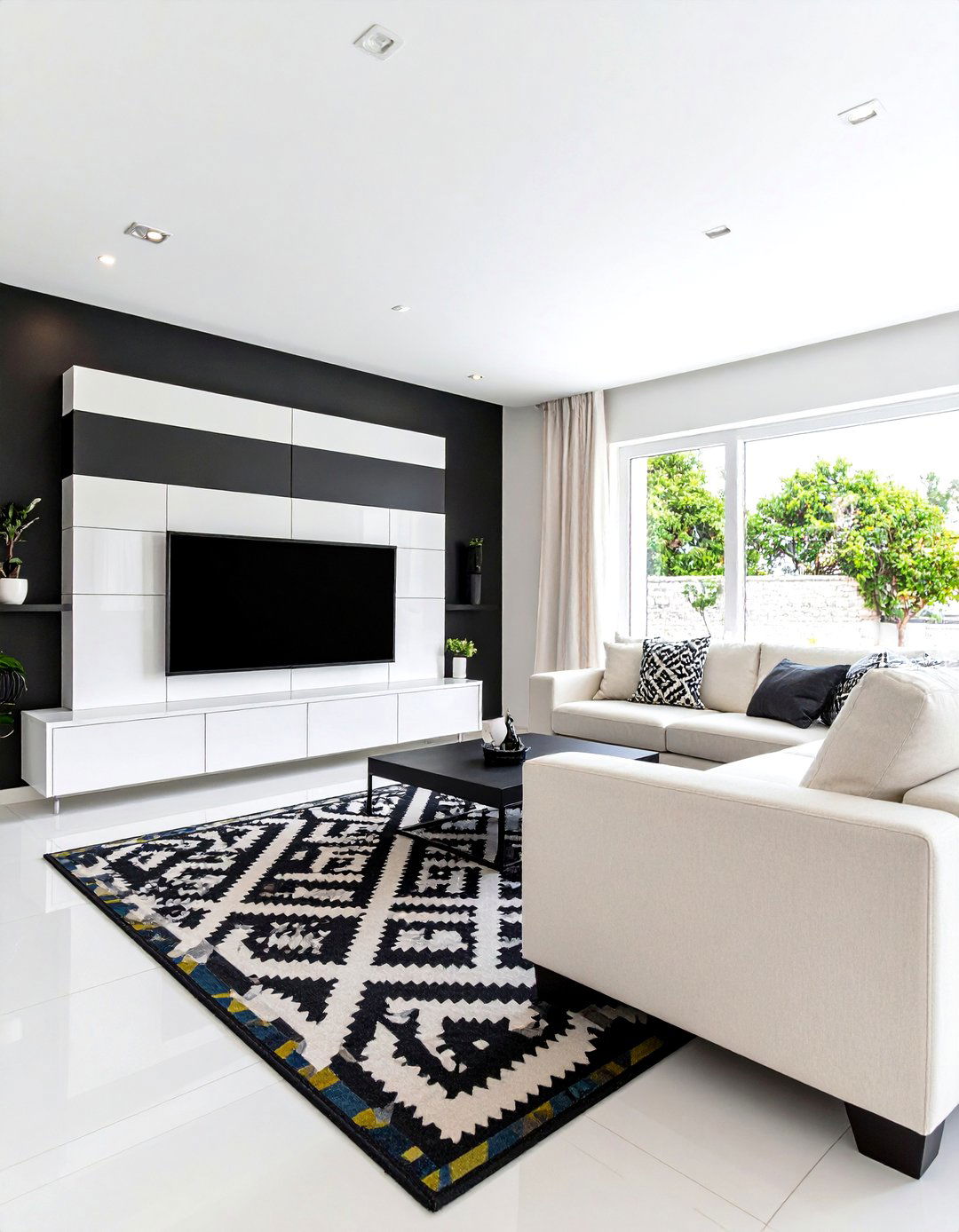Monochrome Black and White Family Room - 30 family room ideas with tv