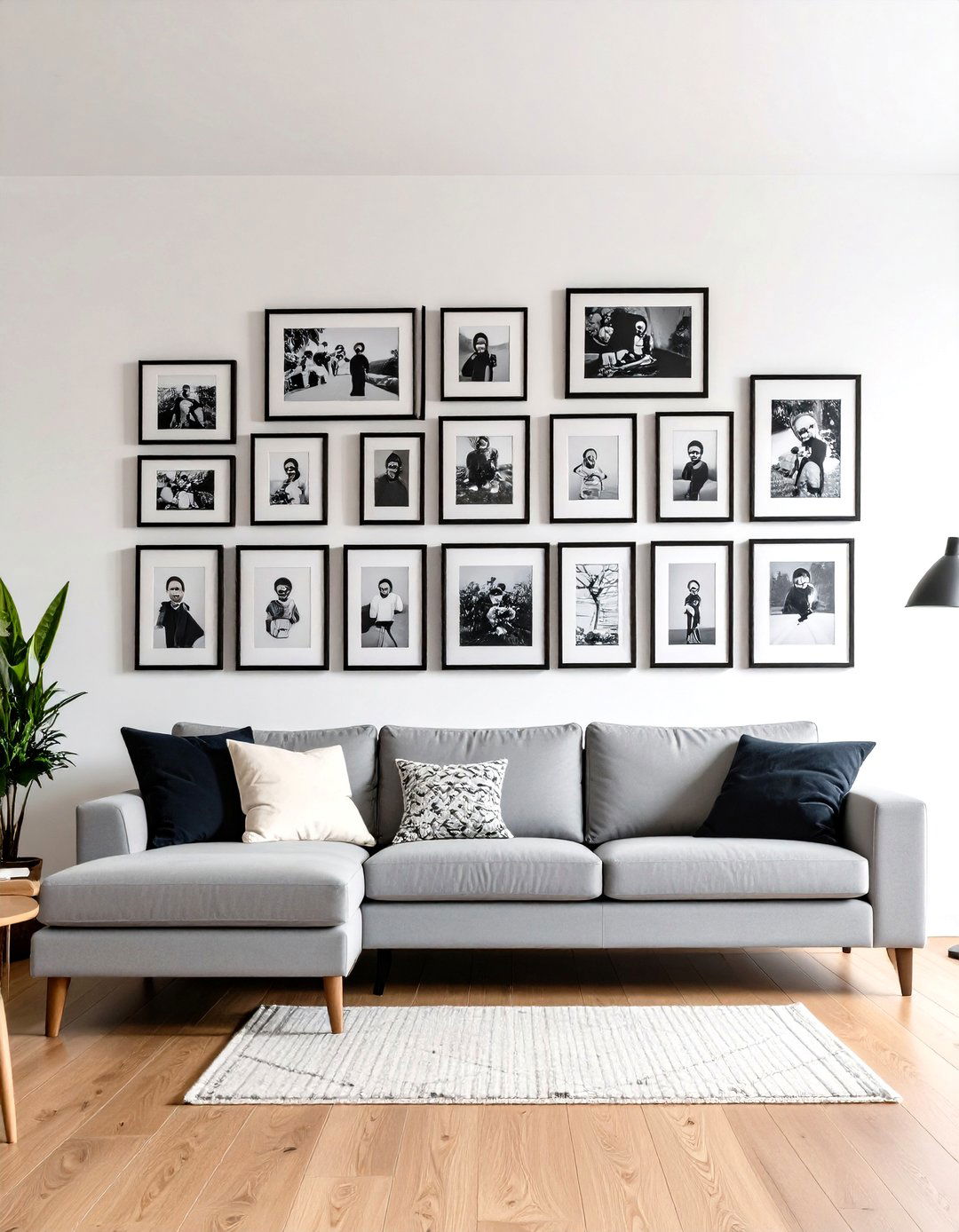 Monochrome Photo Wall - 30 elegant living room wall decor ideas