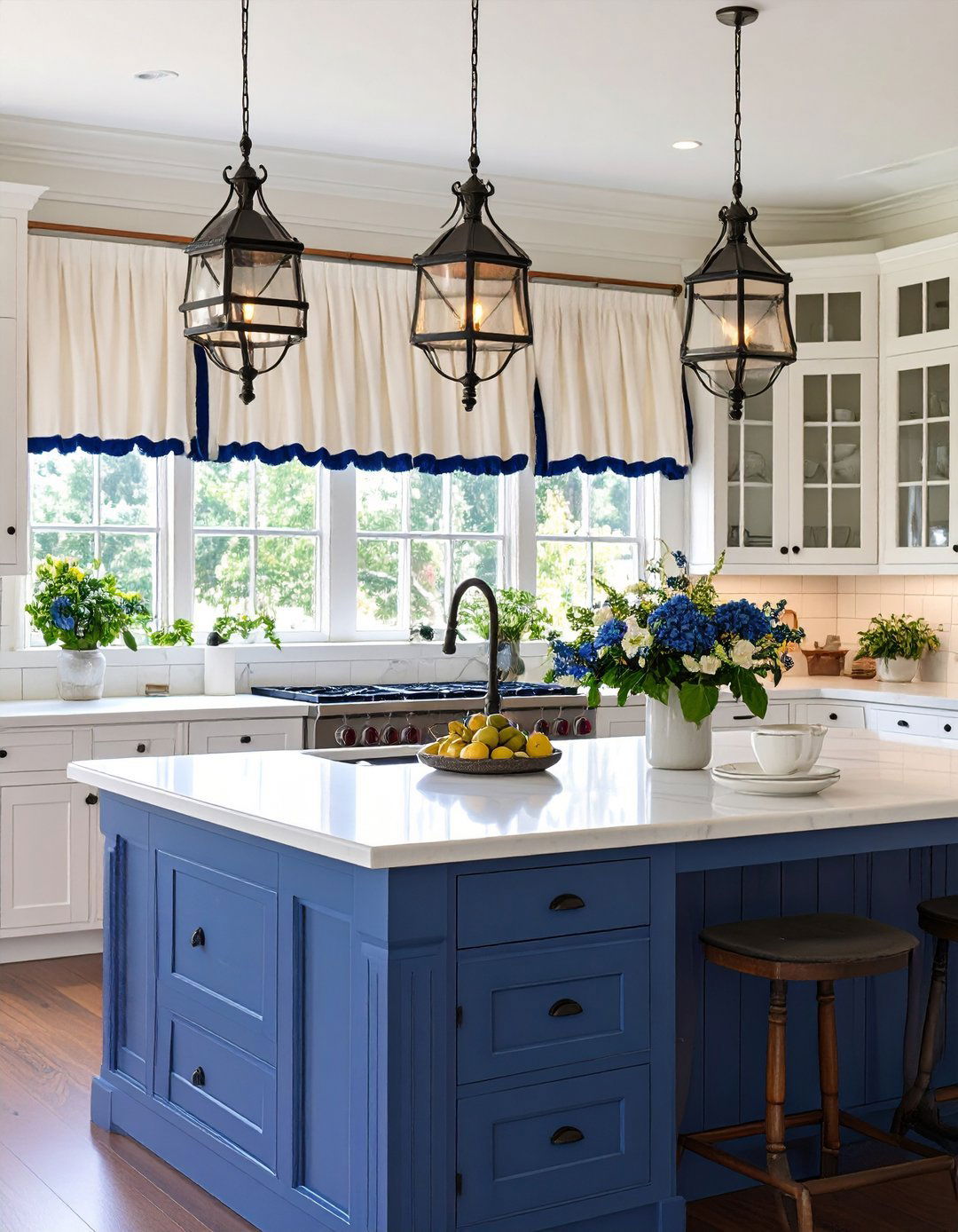 Monogrammed Box Pleat Kitchen Valance - 30 kitchen valance ideas
