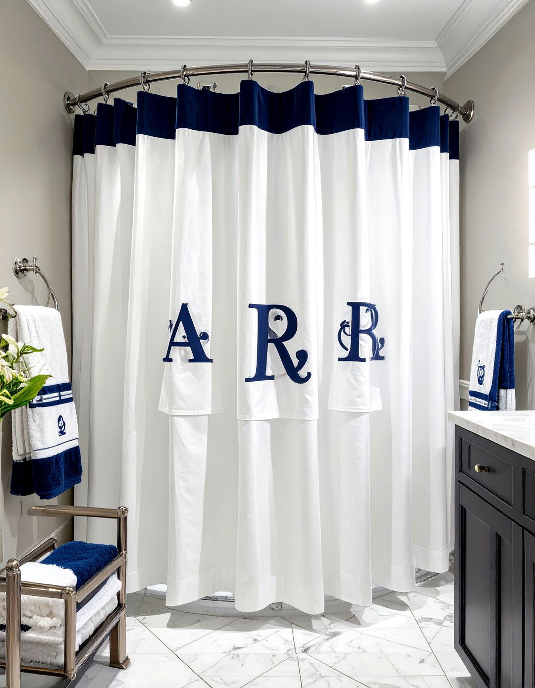 Monogrammed Shower Curtain - 30 elegant shower curtain ideas