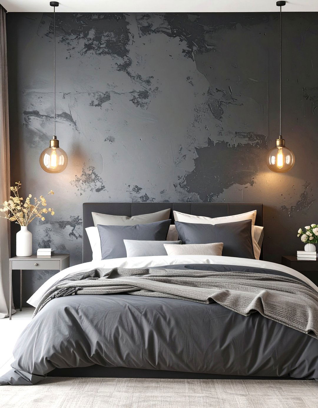 Moody Bedroom with a Black Limewash Wall - 30 black accent wall ideas