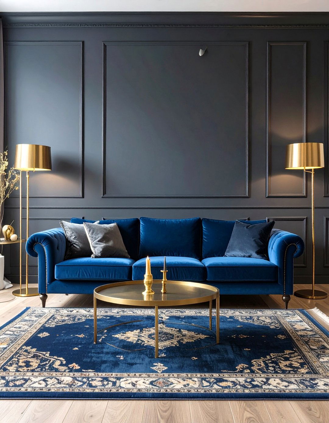 Moody Black Living Room with Jewel Tones - 30 black living room ideas