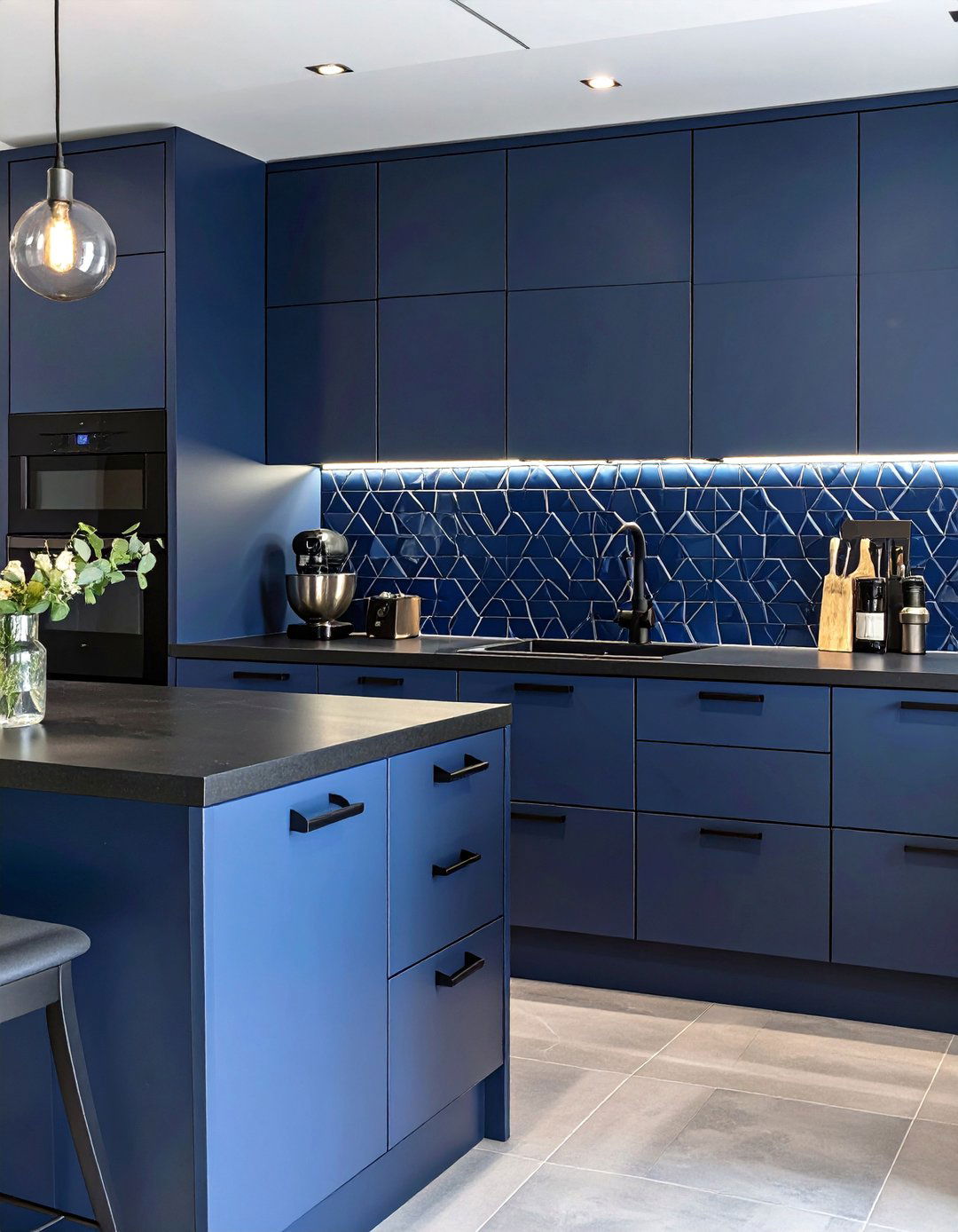 Moody Blue and Black Kitchen - 30 blue kitchen ideas