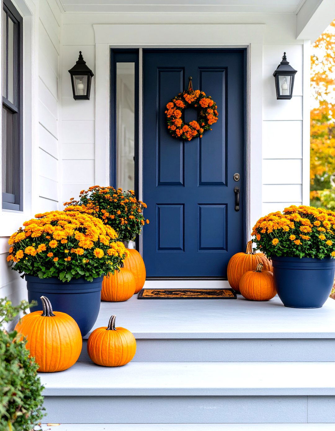 Moody Blues and Oranges Porch - 30 fall porch ideas