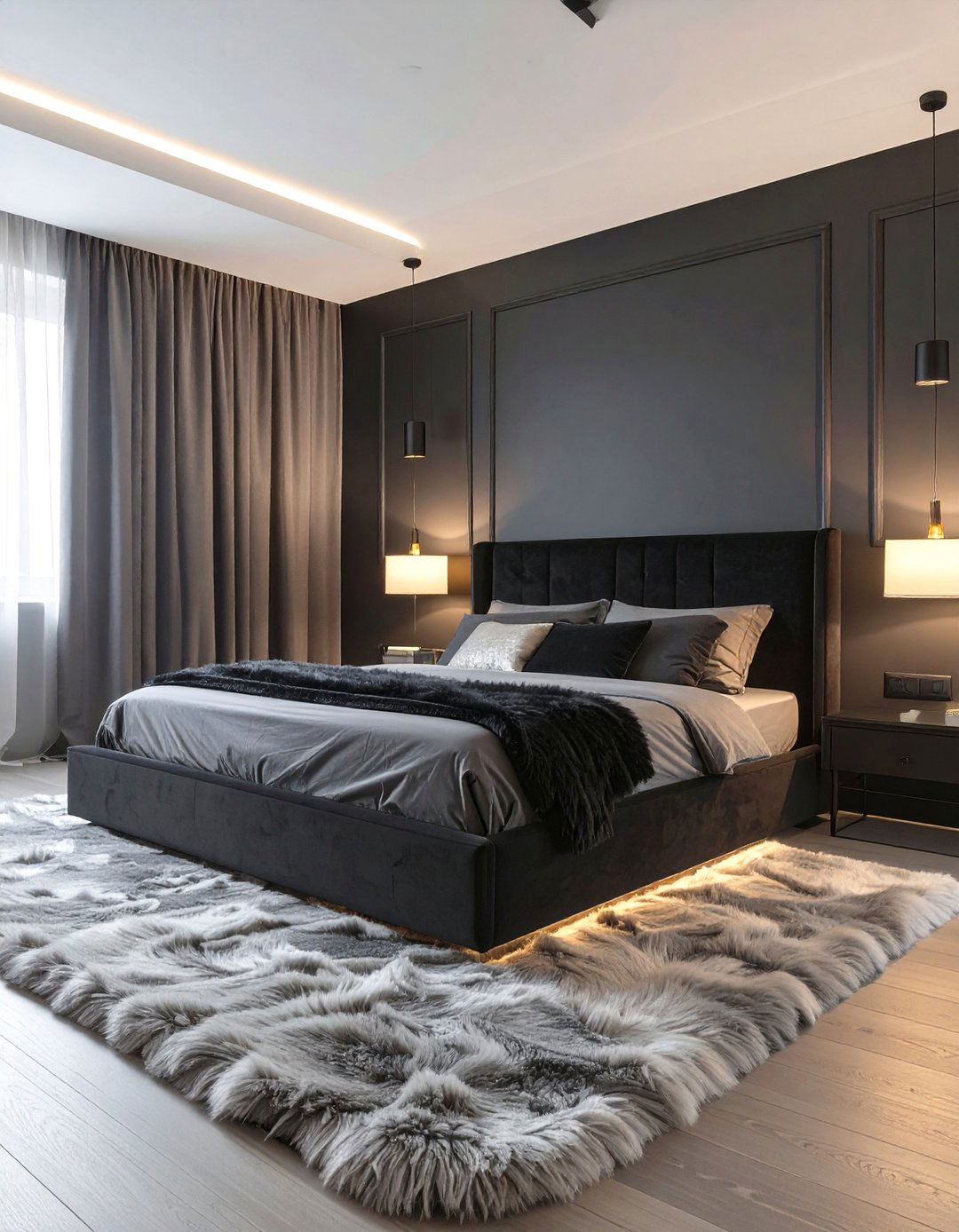 Moody Charcoal and Black Bedroom - 30 black and grey bedroom ideas
