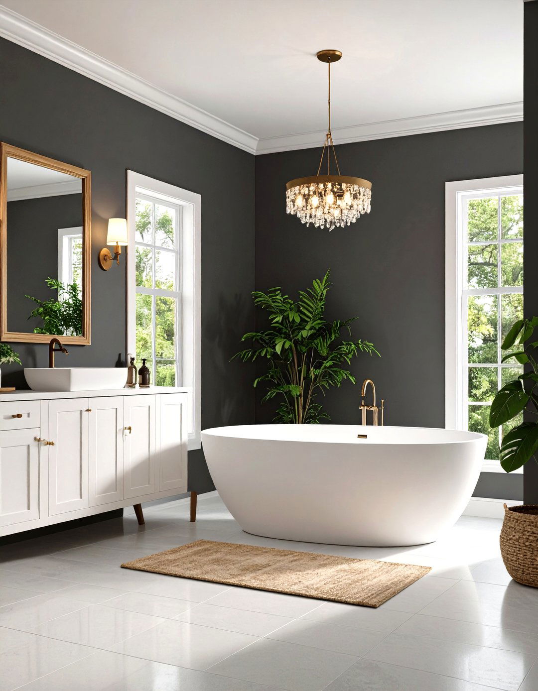 Moody Charcoal and White Bathroom - 30 gray and white bathroom ideas