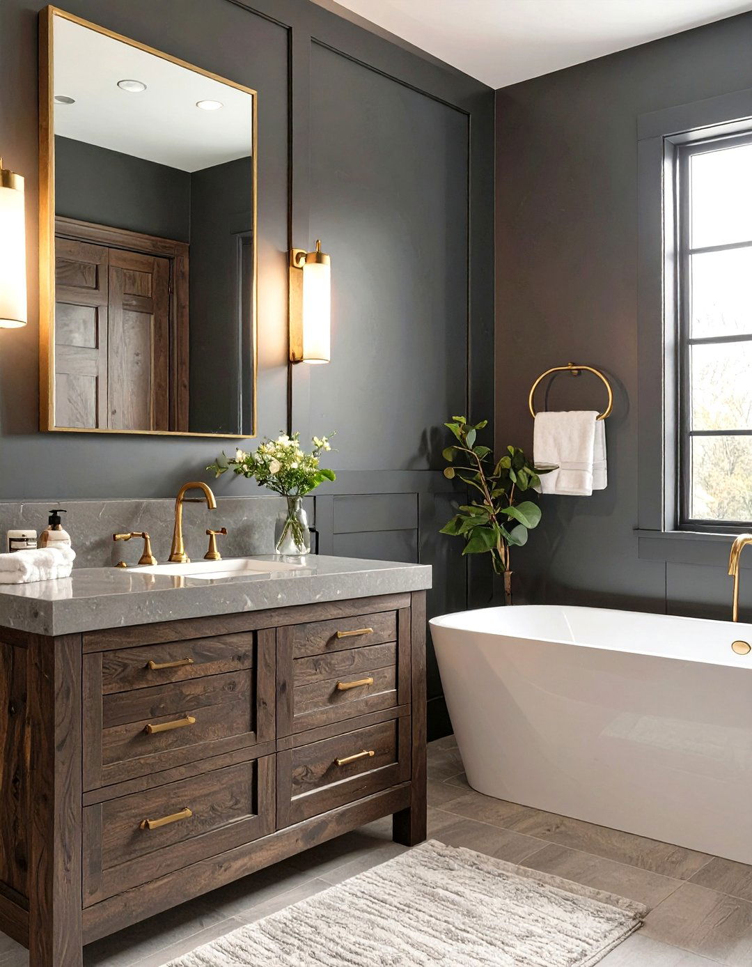 Moody Charcoal and Wood Bathroom - 30 grey bathroom ideas