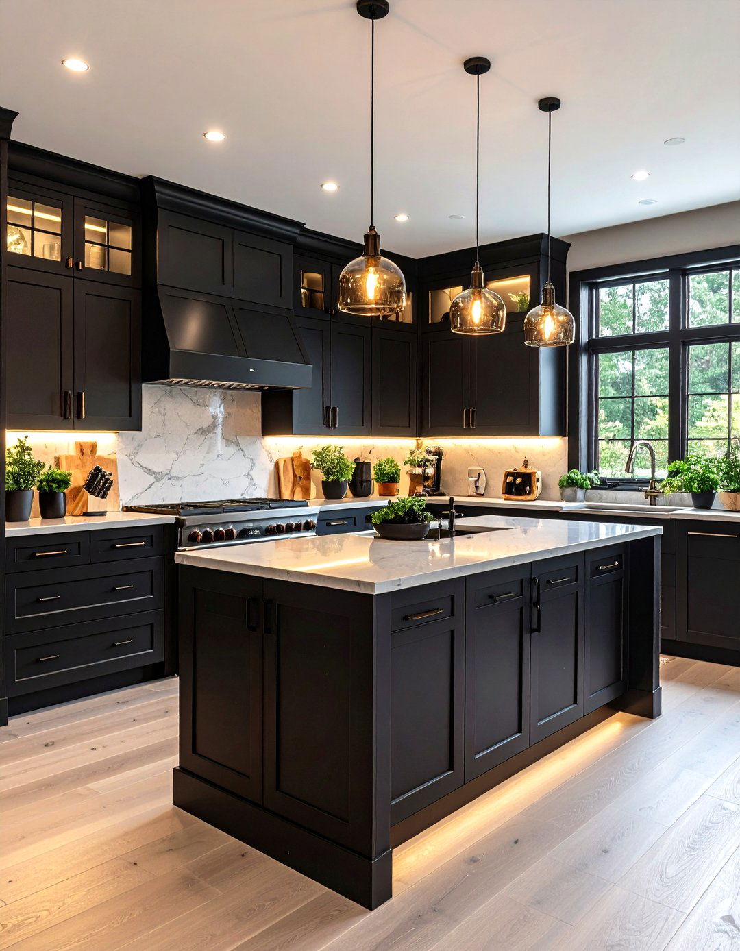 Moody Dark Gray Kitchen with Black Appliances - 30 gray kitchen cabinets ideas