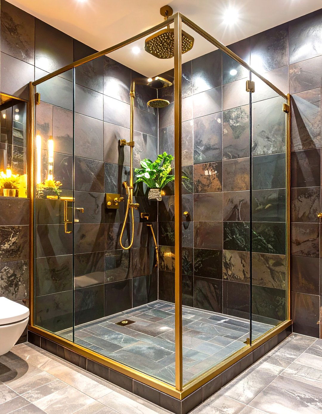 Moody Dark Tiled Shower - 30 corner shower ideas