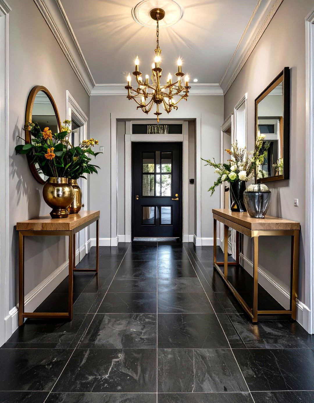 Moody Dark Toned Large Tile - 30 modern entryway tile ideas