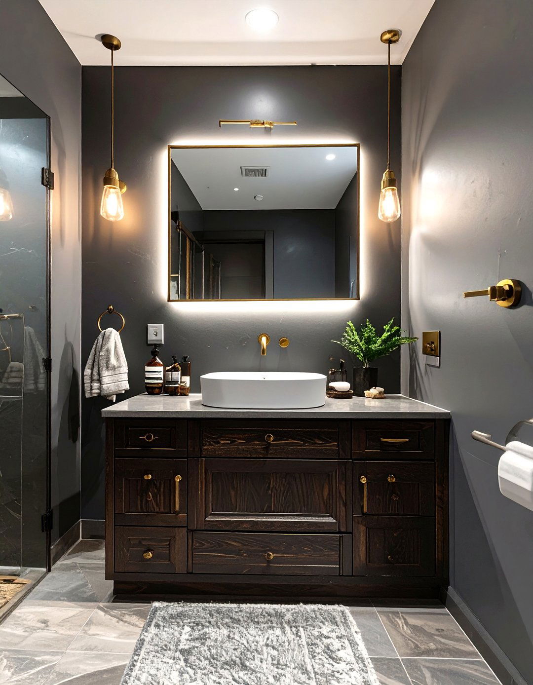 Moody Dark Tones Bathroom - 30 mens bathroom ideas