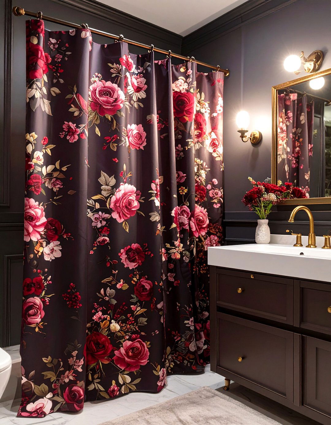 Moody Florals Bathroom Curtain - 30 bathroom curtains ideas